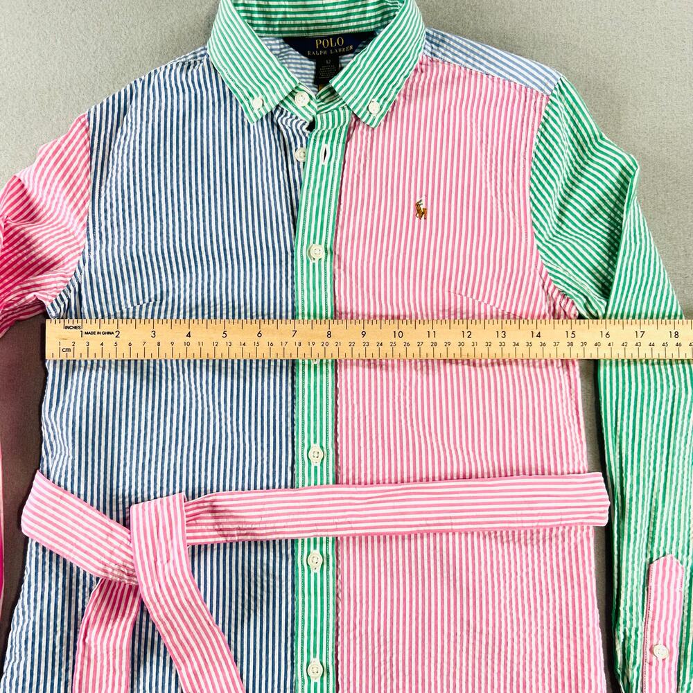 Polo Ralph Lauren Seersucker Shirt Dress Girls 12 Multicolor Stripes Textured - Picture 6 of 11